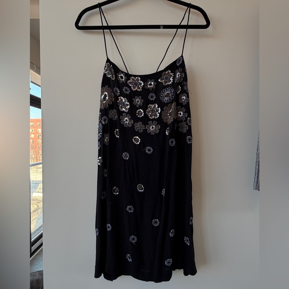 Free people Black Floral Sequin Dress